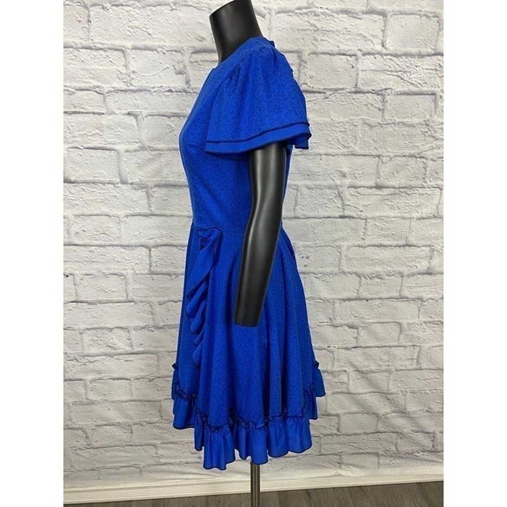 Vintage 70's Women's Blue Short Sleeve Floral Ruf… - image 4