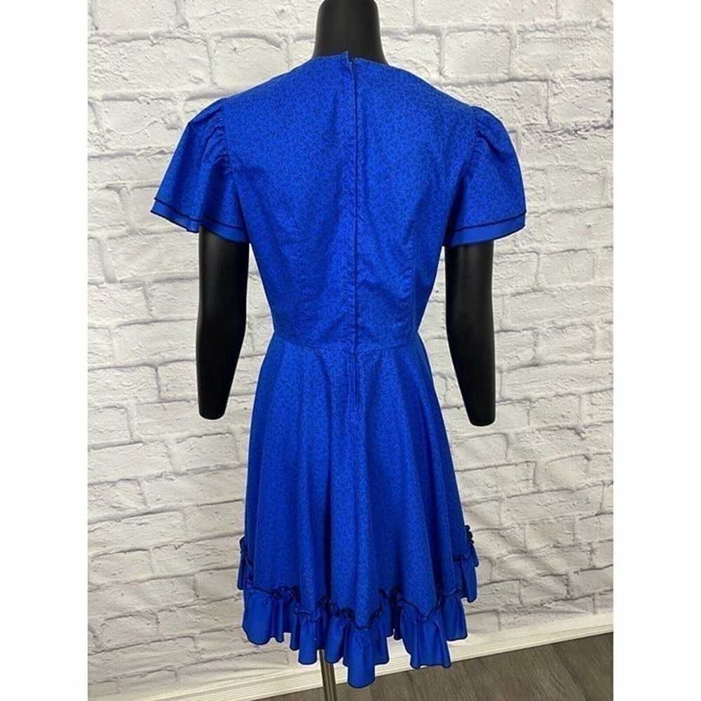 Vintage 70's Women's Blue Short Sleeve Floral Ruf… - image 5