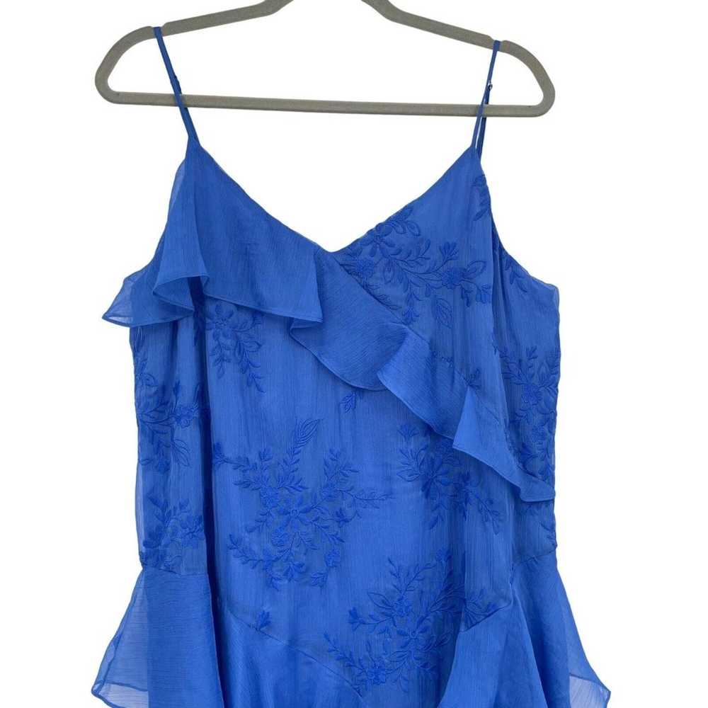 Cece Size Large Blue Ruffle Floral Embroidered V-… - image 2