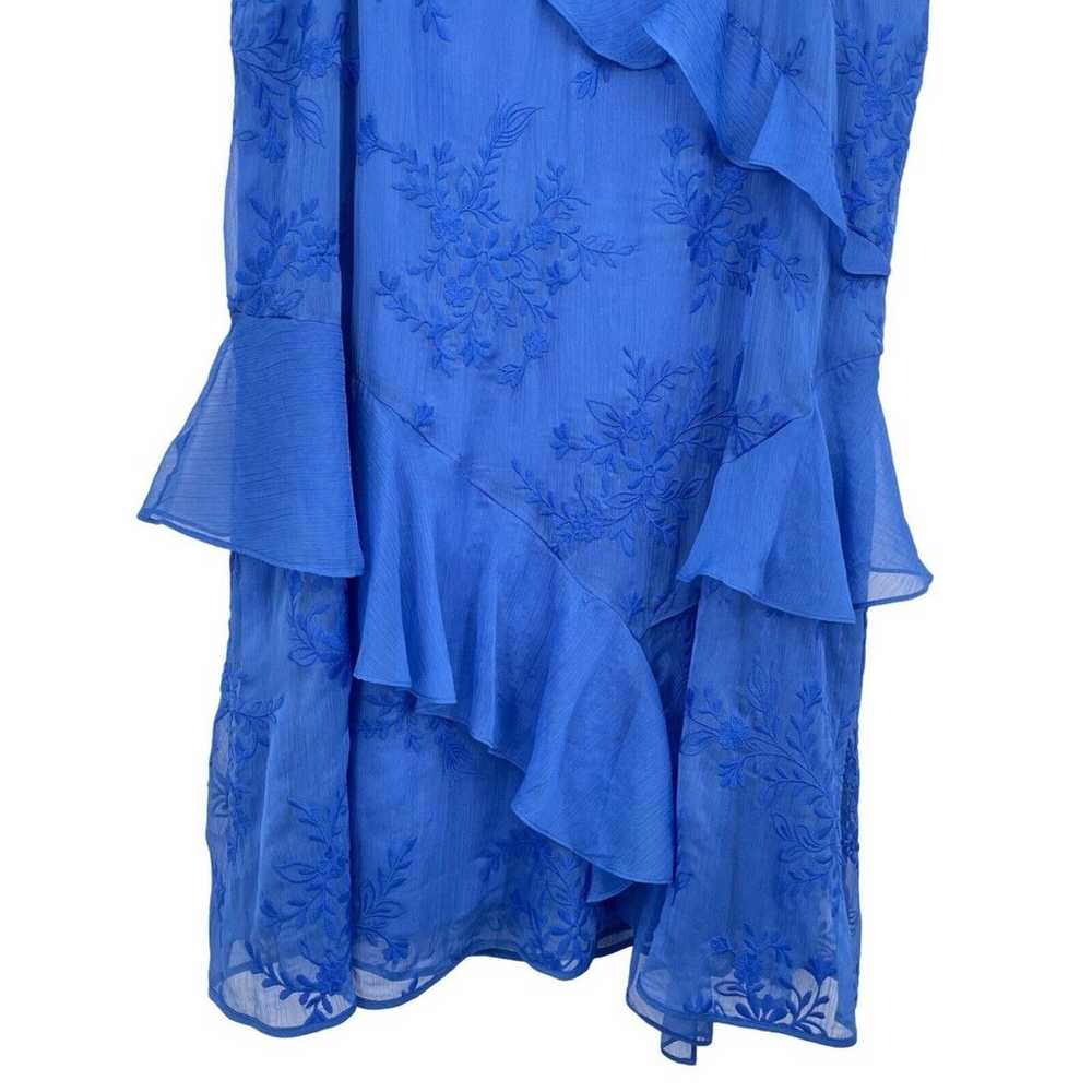 Cece Size Large Blue Ruffle Floral Embroidered V-… - image 3