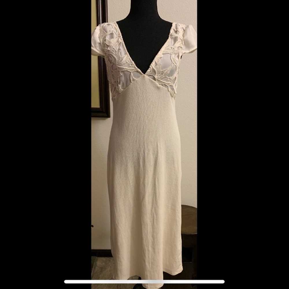 Zara Ecru Cotton Lace Short Sleeve Ribbed Dres - image 1