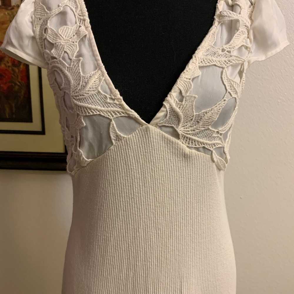 Zara Ecru Cotton Lace Short Sleeve Ribbed Dres - image 2