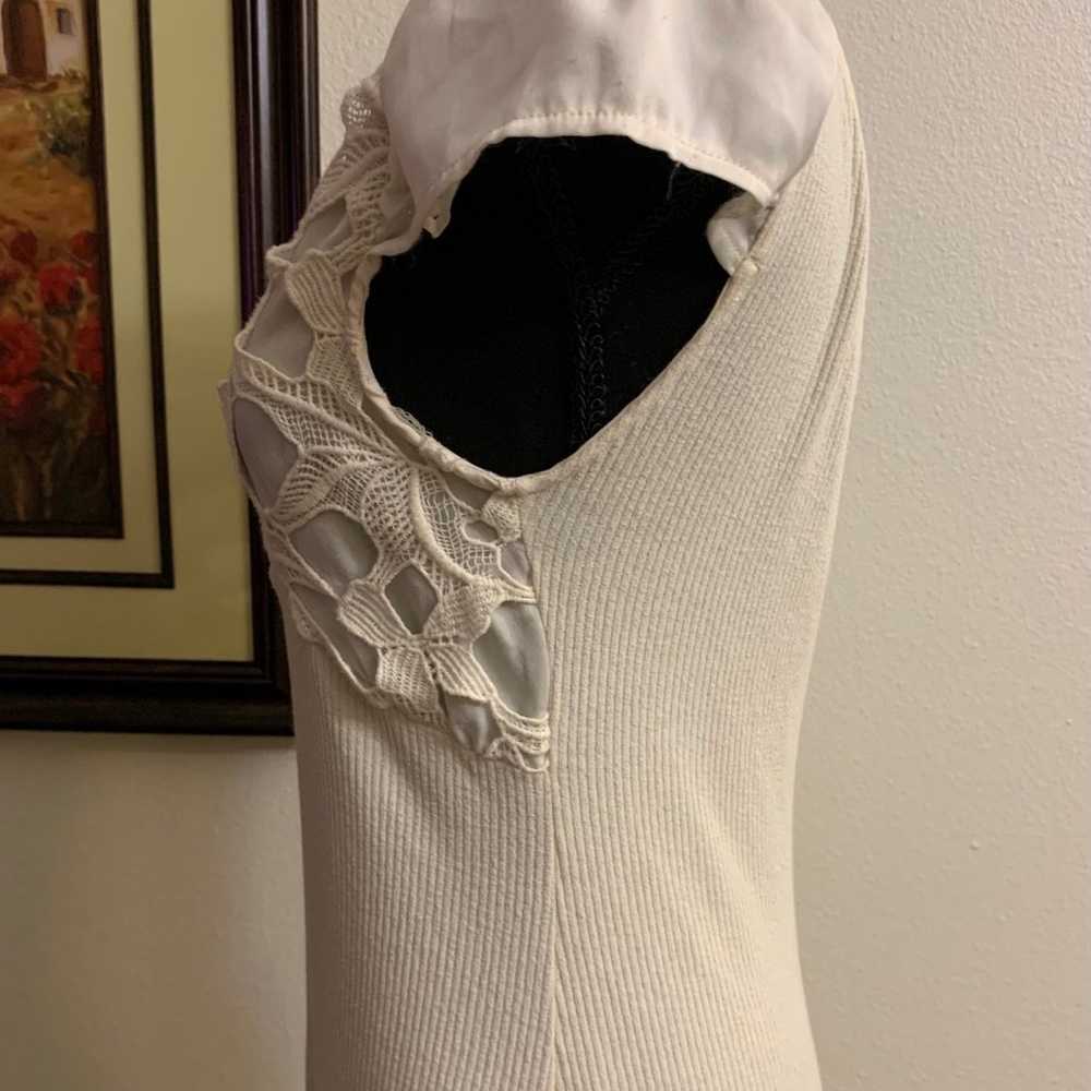 Zara Ecru Cotton Lace Short Sleeve Ribbed Dres - image 3