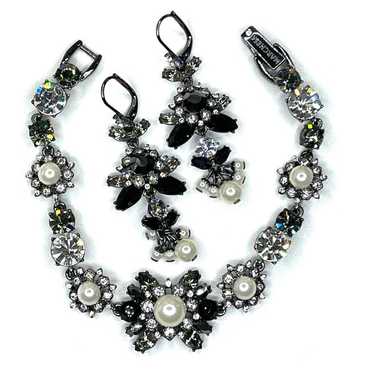 Vintage Bracelet Earrings Set Signed MARCHESA Rhi… - image 1