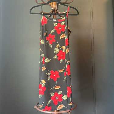 Black Red Green Floral Summer Dress 90s Y2K Vinta… - image 1