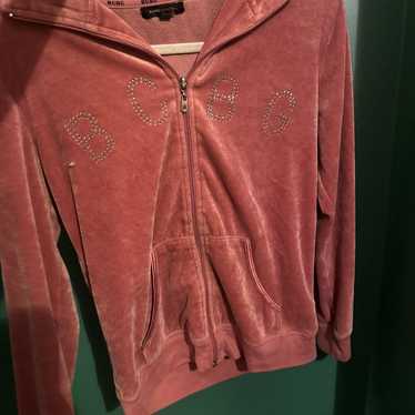 Pink velour rhinestone sweater - image 1