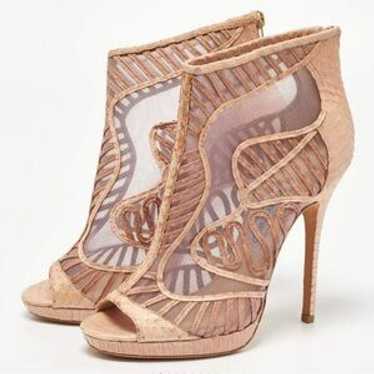 Jimmy Choo Beige Python And Mesh Open Toe Platfor… - image 1