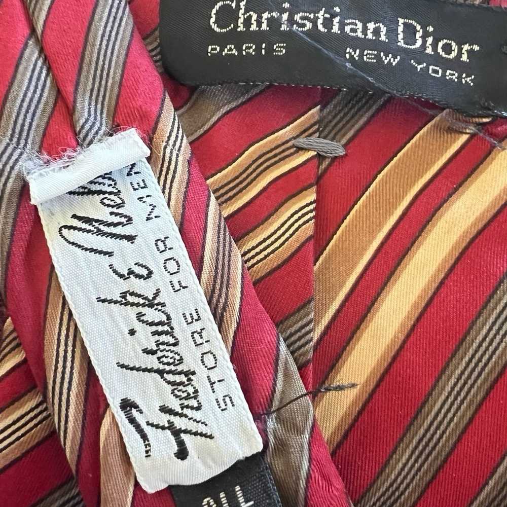 Vintage Christian Dior Red Stripe Silk Tie Office… - image 3