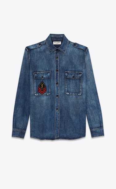 Saint Laurent Paris YSL MILITARY PATCH DENIM SHIRT