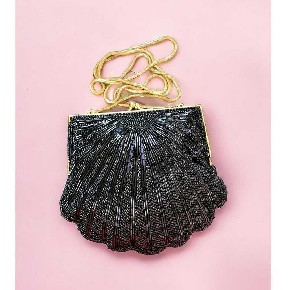Scalloped Clamshell Black Glass Bead Evening Bag … - image 2