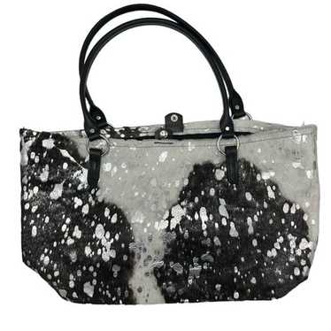 Handmade Calfhair Leather Tote Bag Black White Me… - image 1
