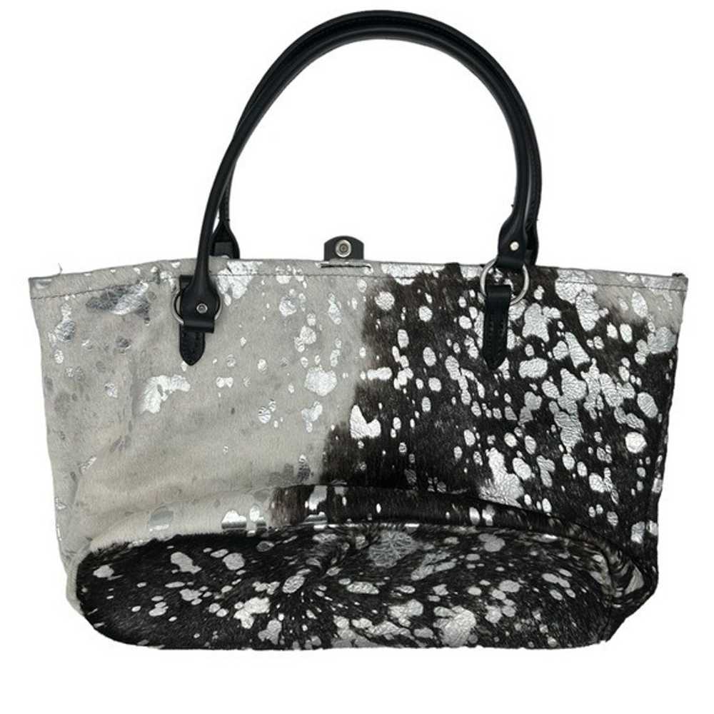 Handmade Calfhair Leather Tote Bag Black White Me… - image 2