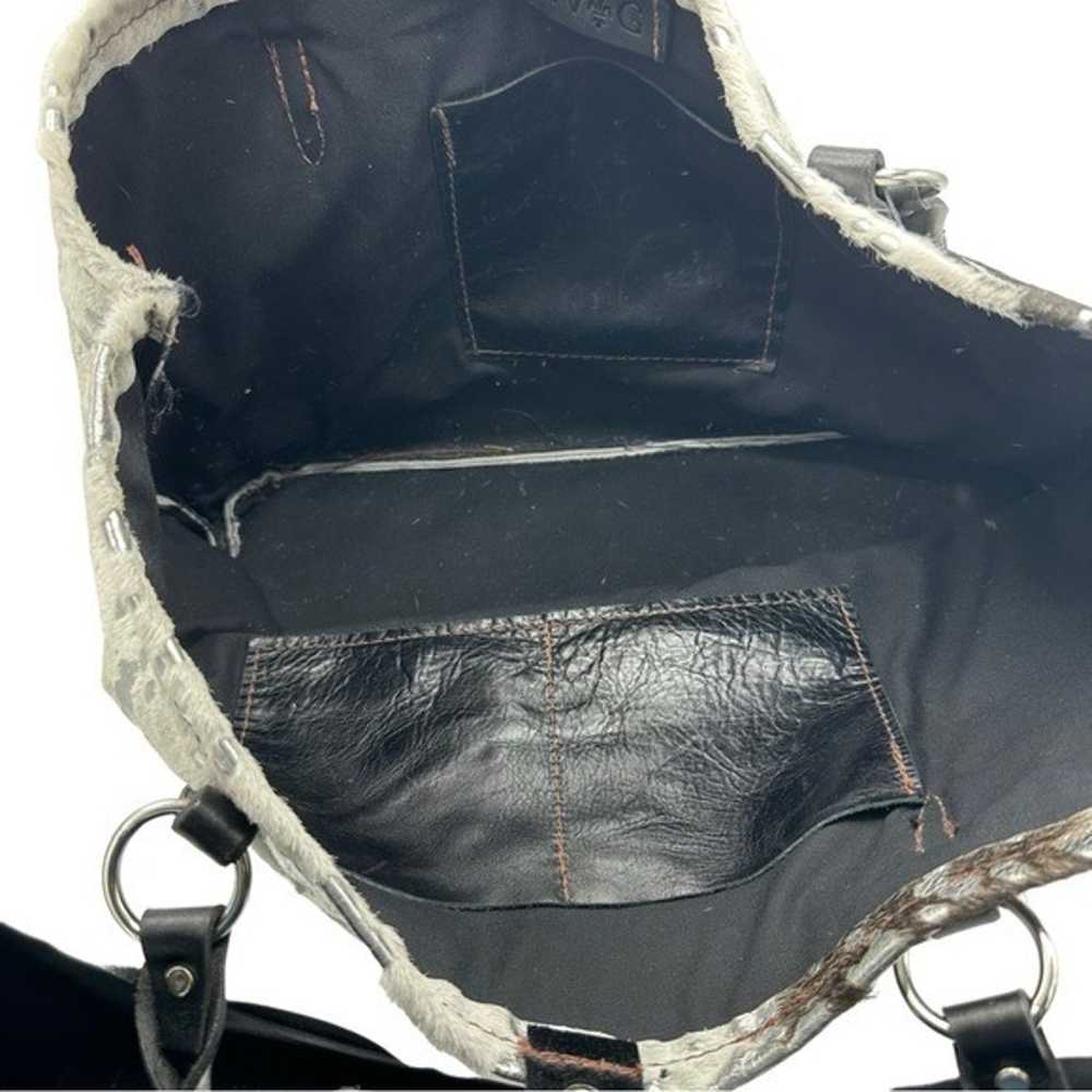 Handmade Calfhair Leather Tote Bag Black White Me… - image 5
