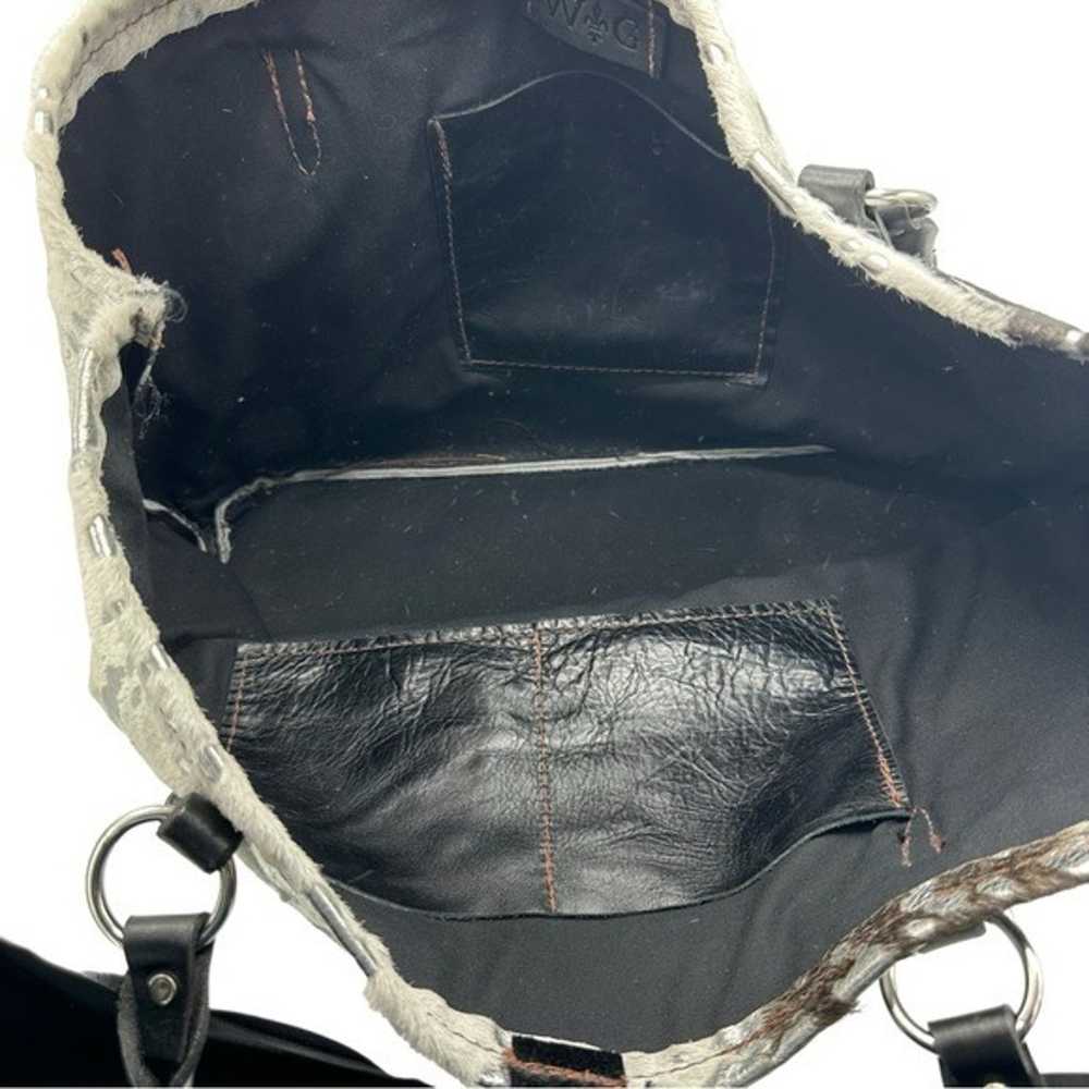 Handmade Calfhair Leather Tote Bag Black White Me… - image 6