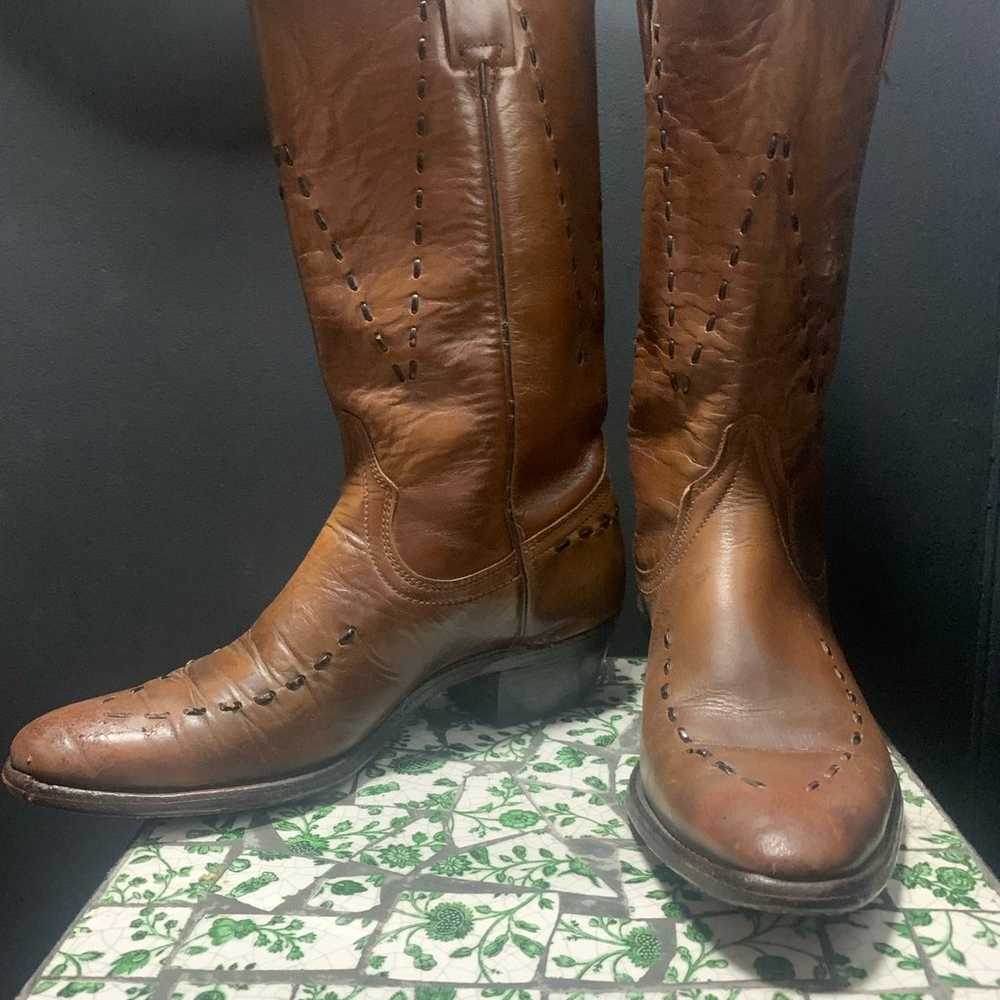 Vintage Wrangler Women's Brown Leather Cowboy Boo… - image 1