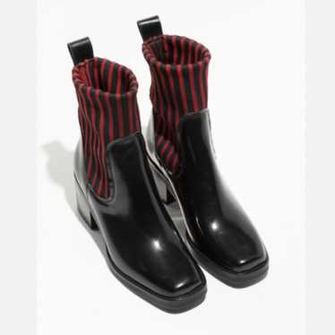 & Other Stories Black and Red Sock Heeled Booties