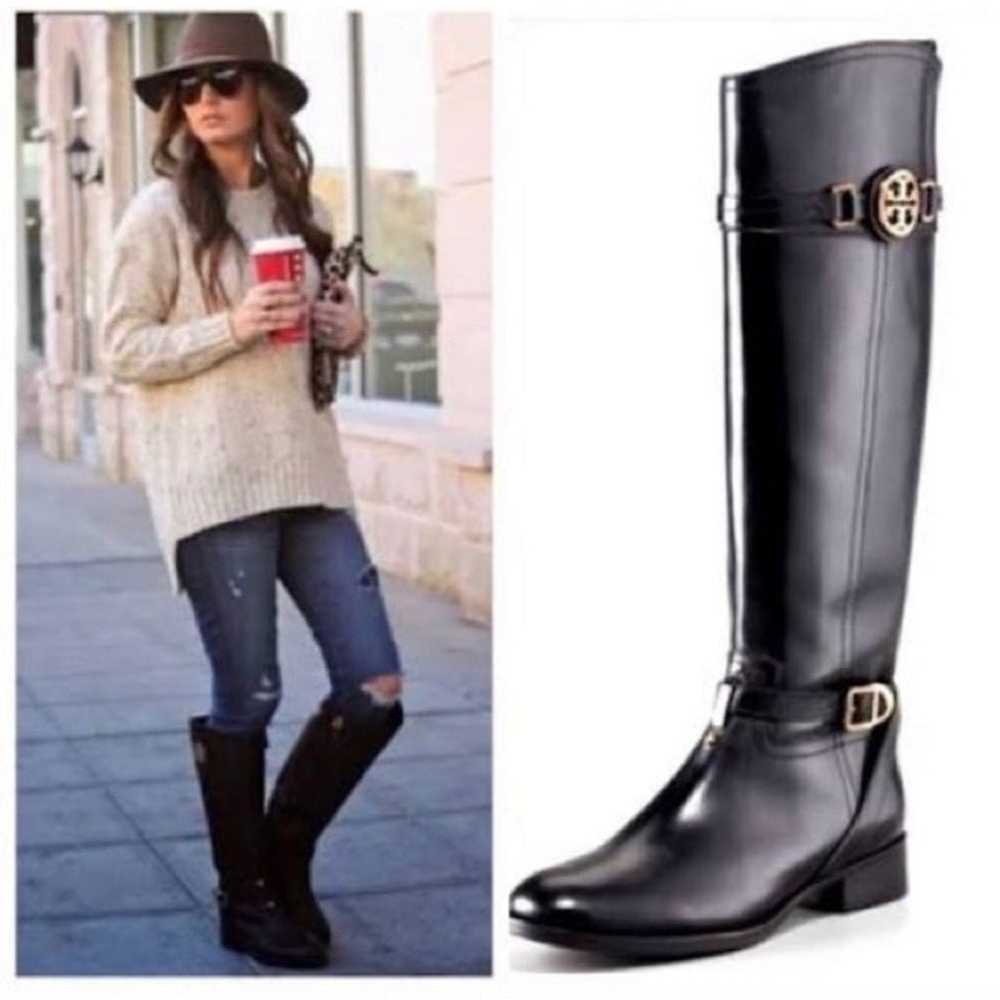 TORY BURCH Calista black leather riding boots w/ … - image 1