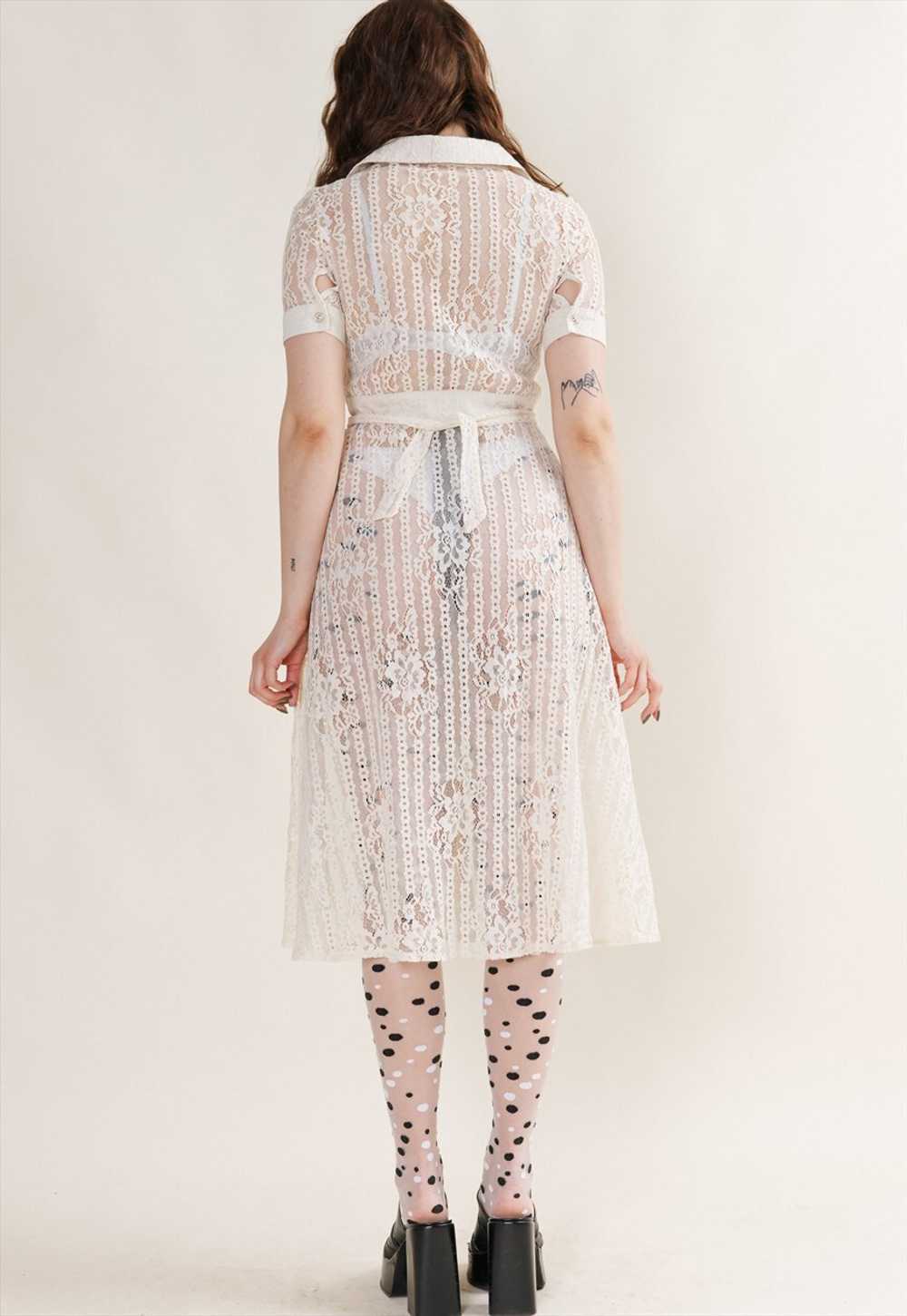Vintage Romantic Semi Sheer Lace Button Up Dress … - image 4