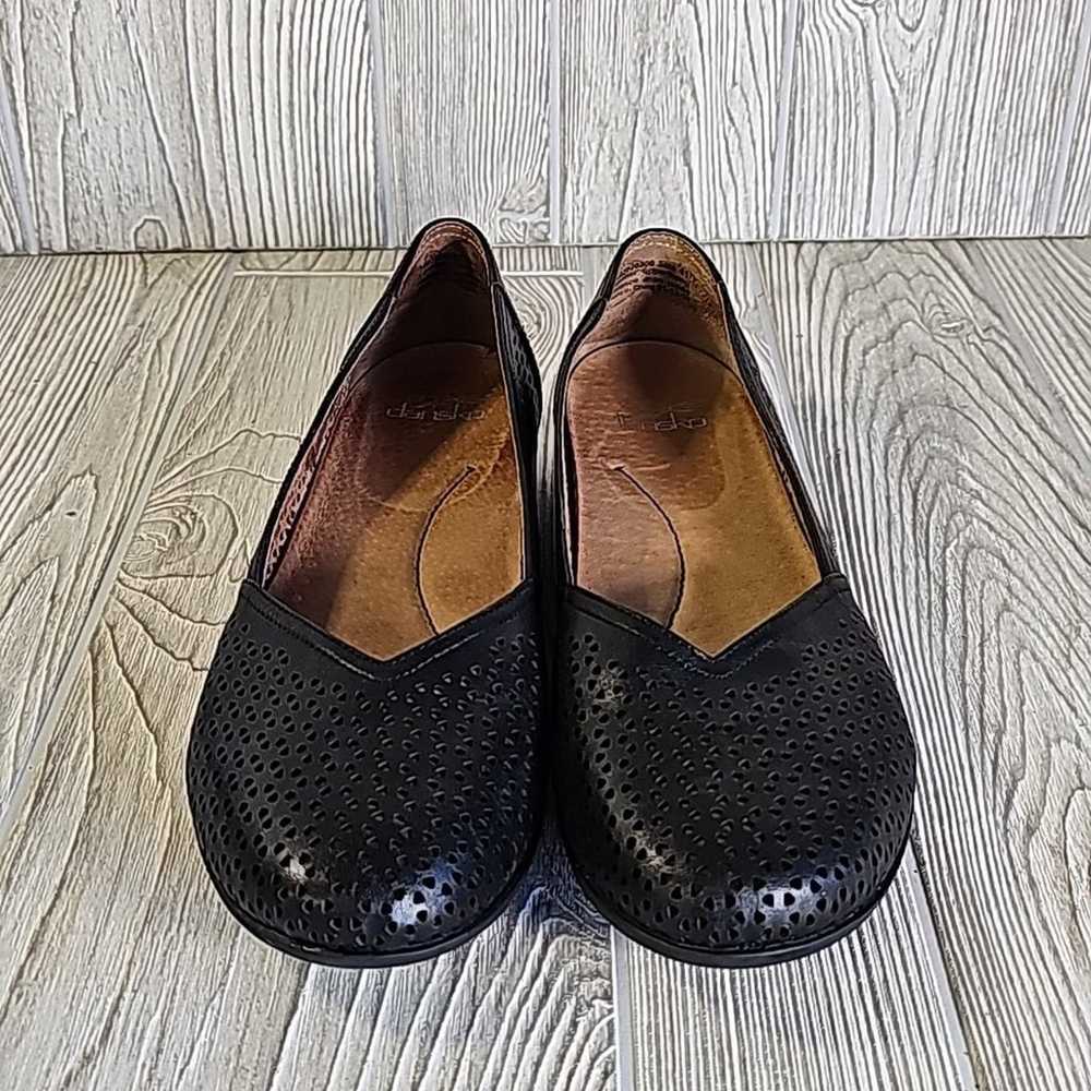 Dansko Neely Perforated Leather Black Flats Women… - image 3