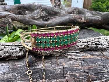 Ruby and Emerald Bangle, Wide Ruby Bangle, Wide E… - image 1