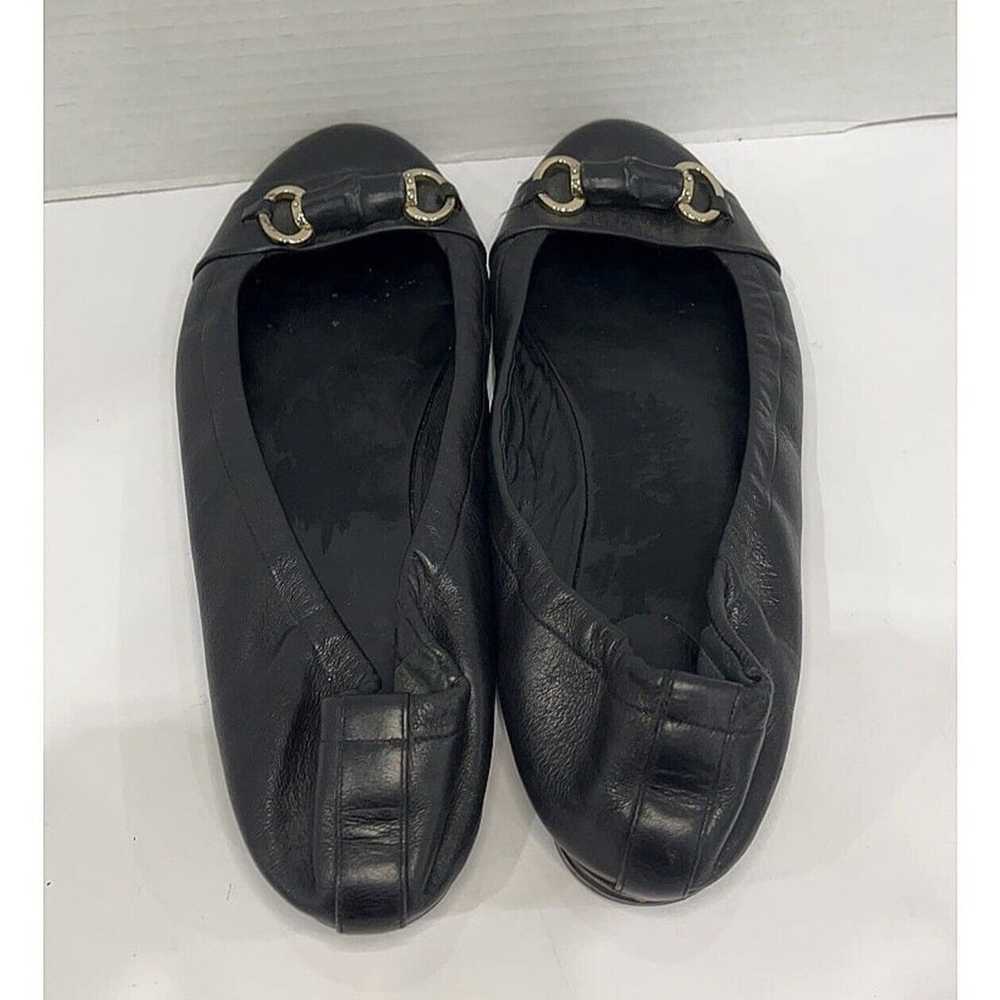 Authentic Gucci Leather Ballet Flat Black Bamboo … - image 3