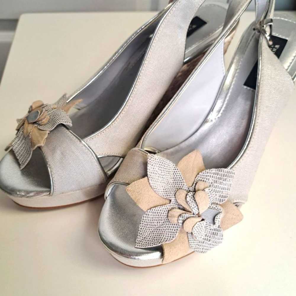 WHBM Formal Silver Wedge Heels Peep Toe Samira - image 1