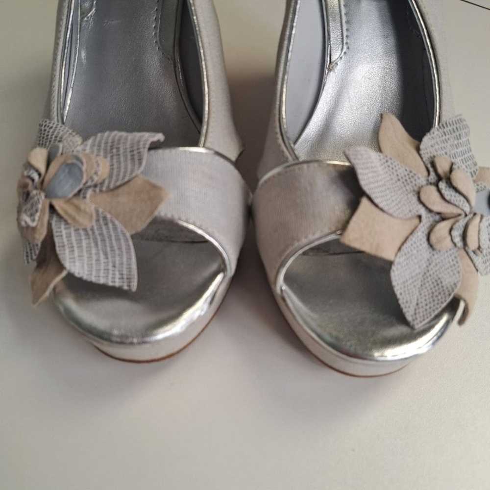 WHBM Formal Silver Wedge Heels Peep Toe Samira - image 3