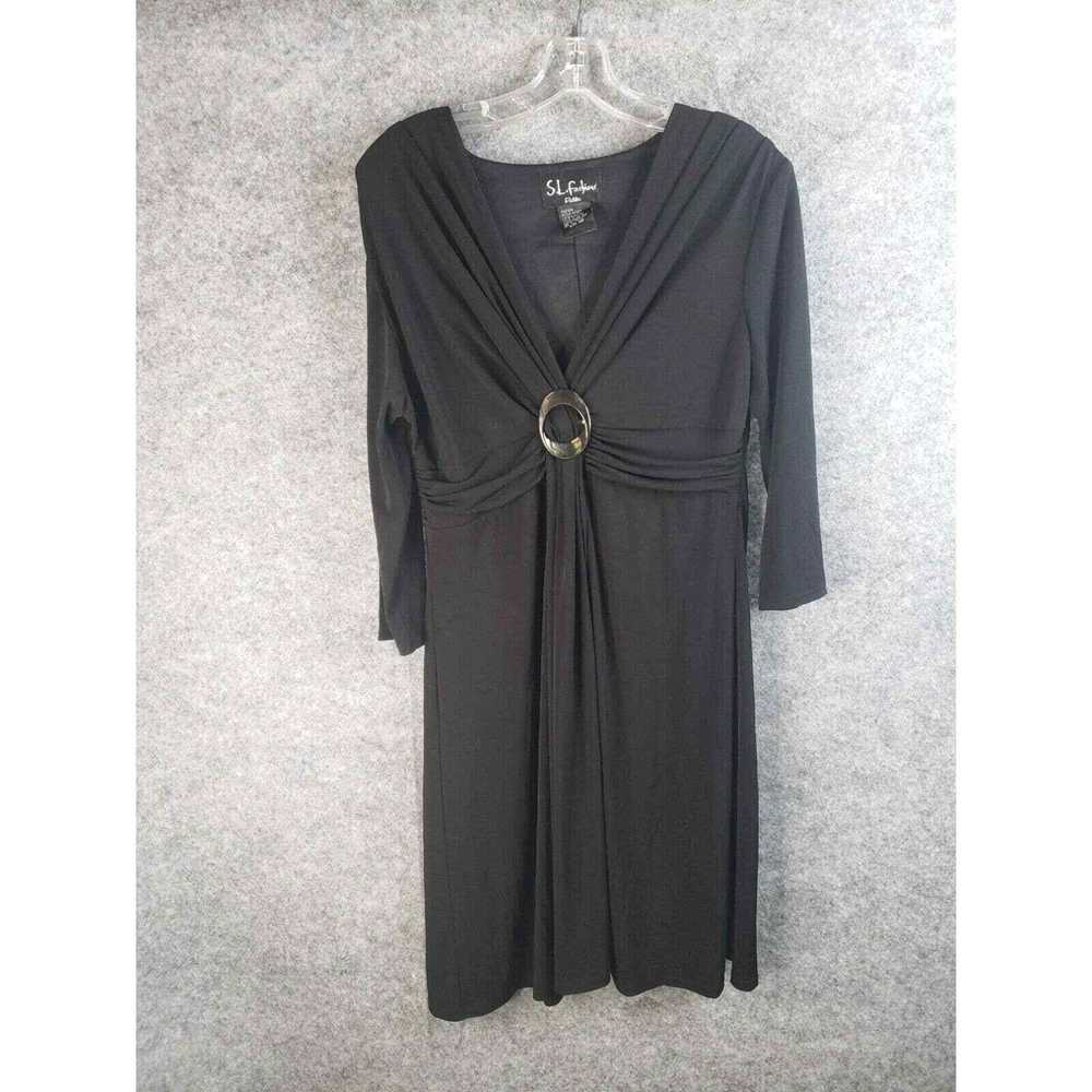 Vintage S L Fashions Ruched V-Neck Dress Womens 1… - image 3