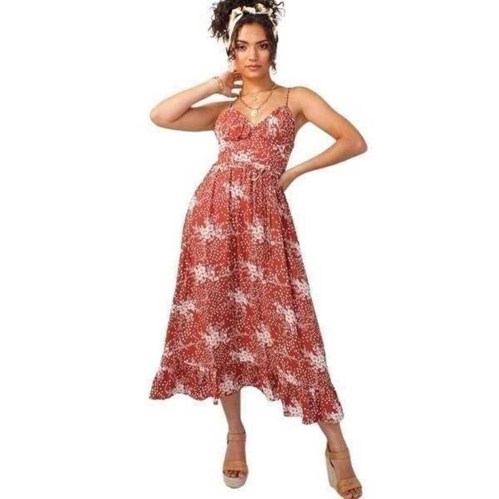 NWOT Simplee Floral Midi Frill Boho Dress Small - image 1