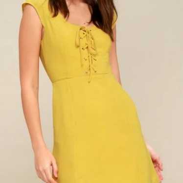 Lulus sunny spot linen lace up front dress - image 1