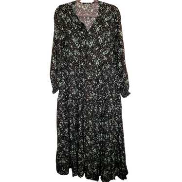 Zara black and green floral tiered long sleeved ma