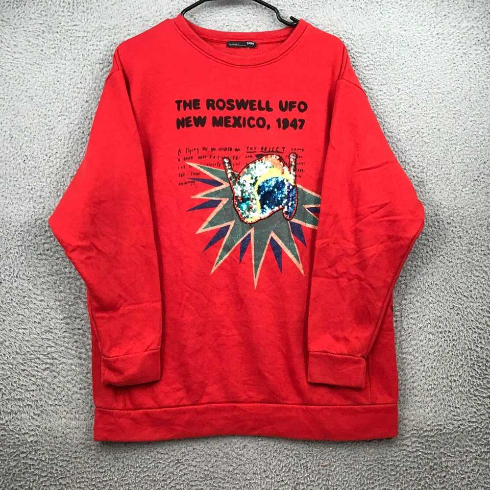 Zara Zara Sweater Adult Large Red Roswell UFO Gra… - image 1