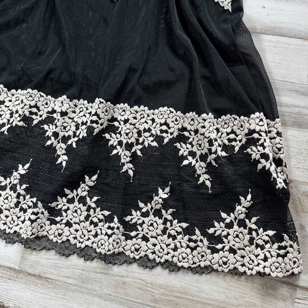 Y2k Black Mesh Sheer Cream Floral Lace Mini Slip … - image 2