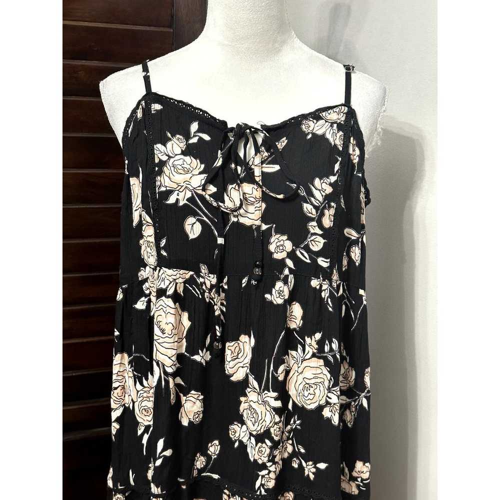 Nostalgia Womens Sundress Black Midi Floral Tie N… - image 2