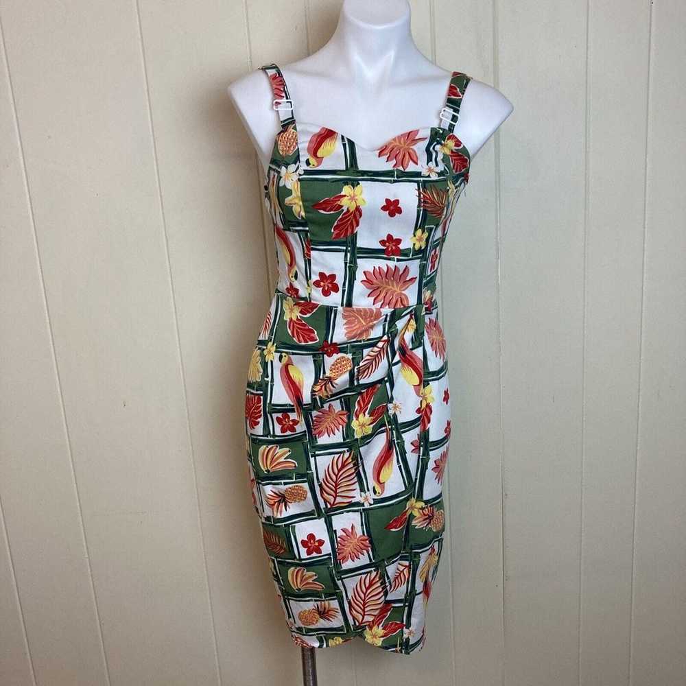 Collectif Fall Leaves Bodycon Dress Medium Green … - image 1