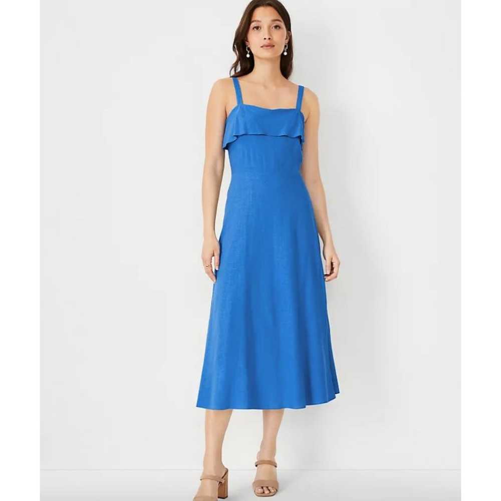 Ann Taylor Dress Women 4 Blue Linen Blend foldove… - image 1