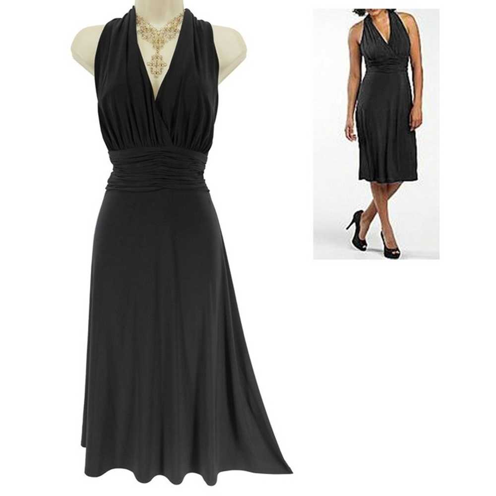 Size 8 SEXY RUCHED BLACK MARILYN MIDI DRESS Eveni… - image 1