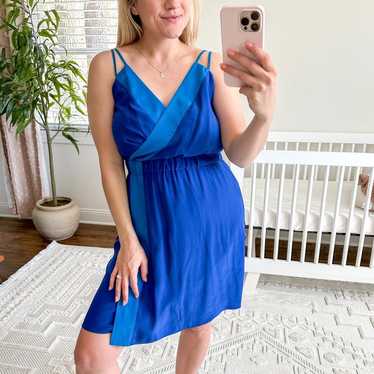 Barneys New York Silk Faux Wrap Mini Dress in Blue - image 1