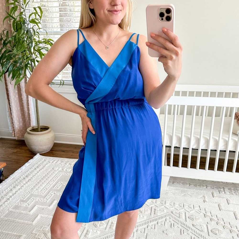 Barneys New York Silk Faux Wrap Mini Dress in Blue - image 2