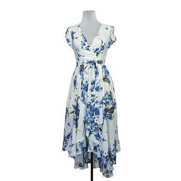Lulus M White Crepe Blue Floral Countryside Surpl… - image 1