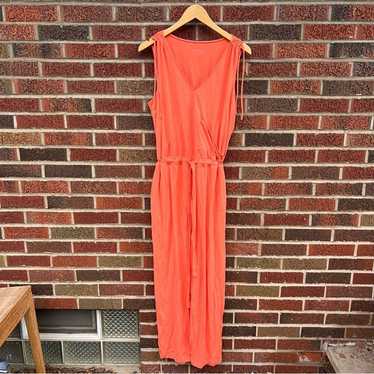 AnyBody Coral Orange Belted Sleeveless Jumpsuit