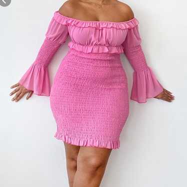 Plus Pink Chiffon Shirred Bodycon dress