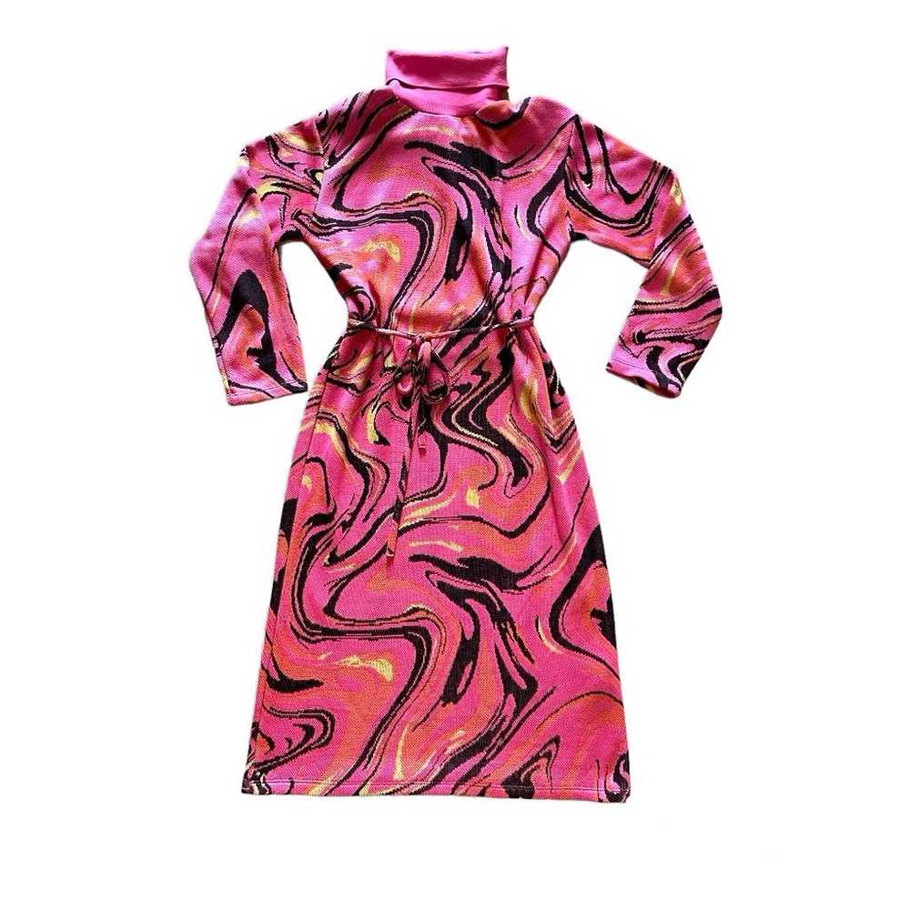 Zara Pink Black Orange Midi Jacquard Knit Dress W… - image 2
