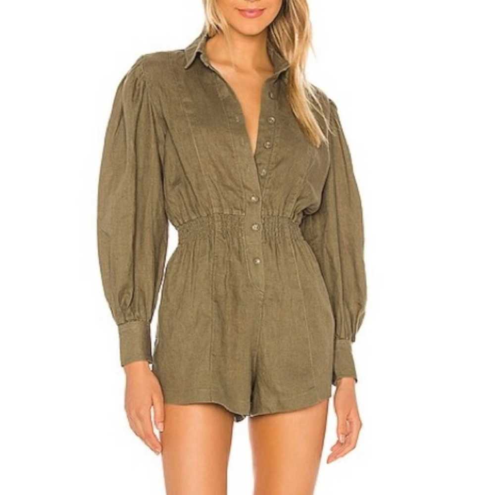 WeWoreWhat Button Up Romper Burnt Olive Army gree… - image 1