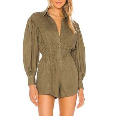 WeWoreWhat Button Up Romper Burnt Olive Army gree… - image 1