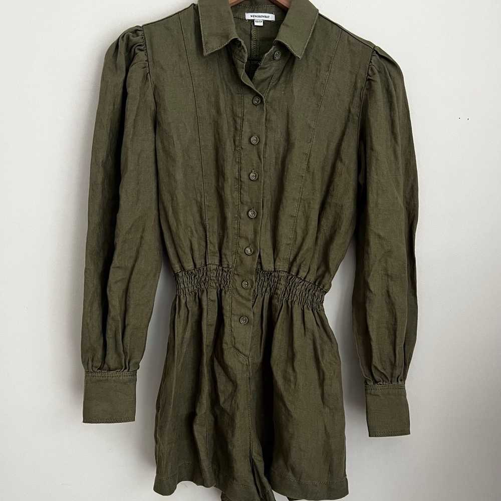 WeWoreWhat Button Up Romper Burnt Olive Army gree… - image 2