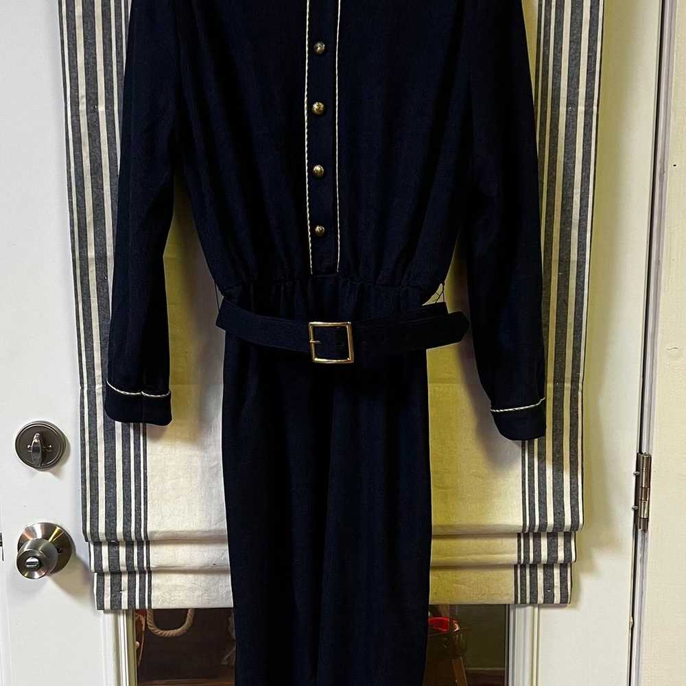 Vintage Henry Lee Longsleeve Navy Blue Midi Dress… - image 6