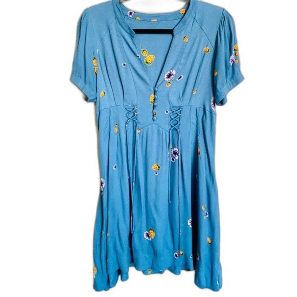 Free People women blue  yellow berries  A-line sh… - image 1