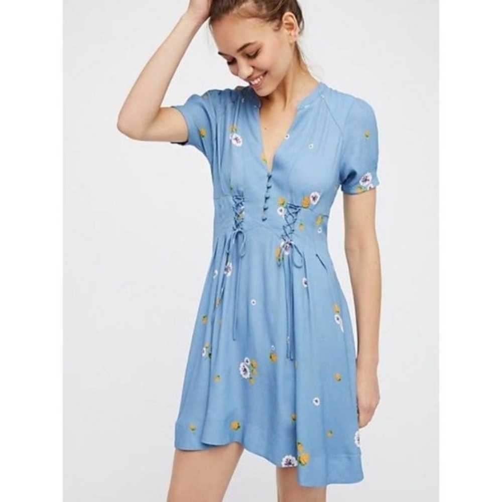 Free People women blue  yellow berries  A-line sh… - image 9