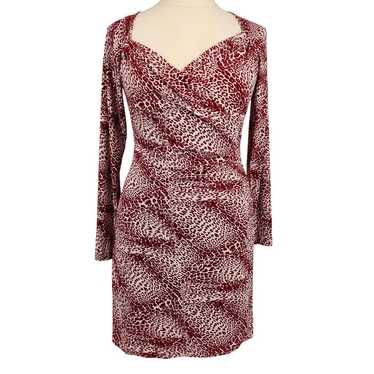 Norma Kamali Red Leopard Print Faux Wrap Dress Siz